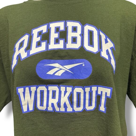 Vintage Reebok T Shirt 90s Cropped Green USA Big Logo Spellout Size L Retro Tee - Picture 8 of 14